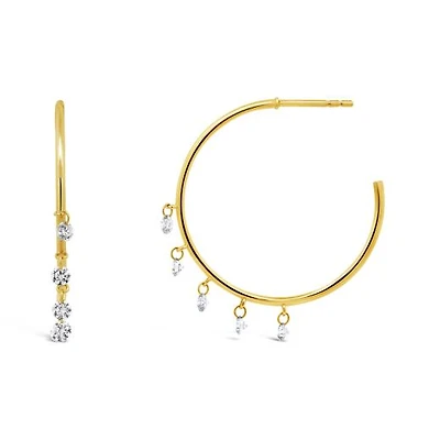 Brevani 10K Yellow Gold 0.78CTW Diamond Dangle Hoop Earrings