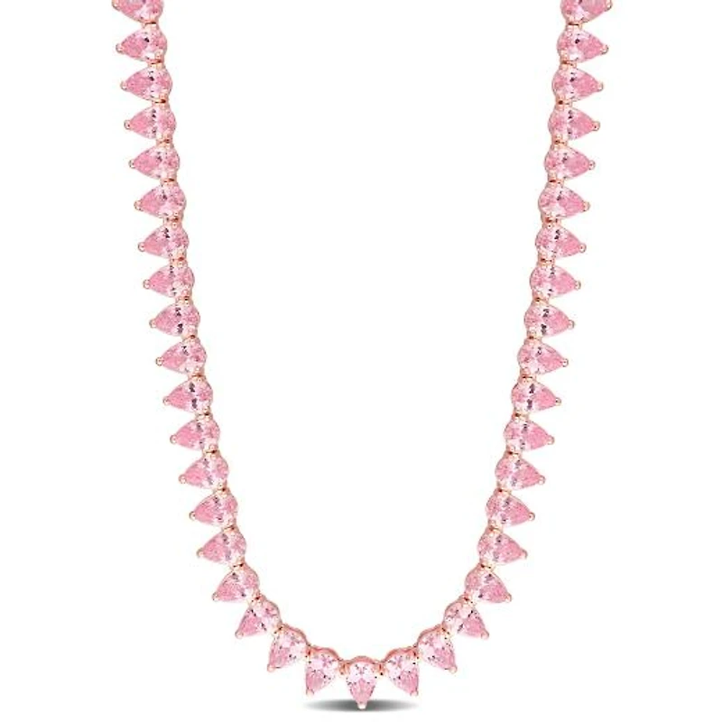 Julianna B Rose Plated Sterling Silver Pink Cubic Zirconia Tennis 18" Necklace