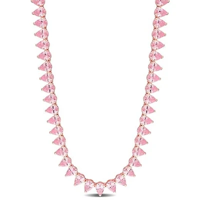 Julianna B Rose Plated Sterling Silver Pink Cubic Zirconia Tennis 18" Necklace
