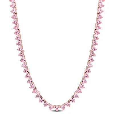 Julianna B Rose Plated Sterling Silver Pink Cubic Zirconia Tennis 18" Necklace