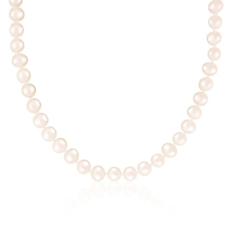 Sterling Silver 7-8mm White Freshwater Pearl 36" Necklace
