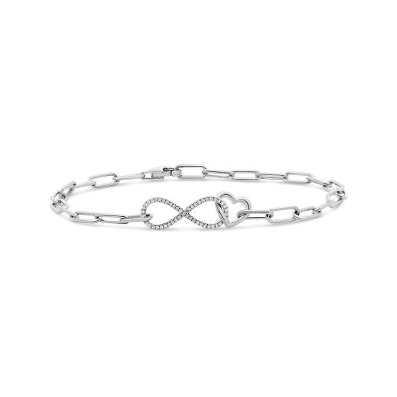 Sterling Silver 0.15CTW Diamond Infinity Heart Paperclip Bracelet