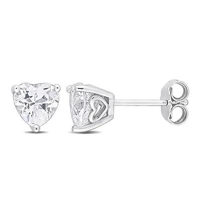 Julianna B Sterling Silver Created White Sapphire Heart Stud Earrings