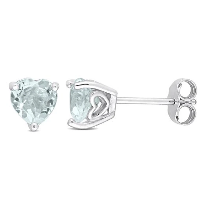Julianna B Sterling Silver Aquamarine Heart Stud Earrings