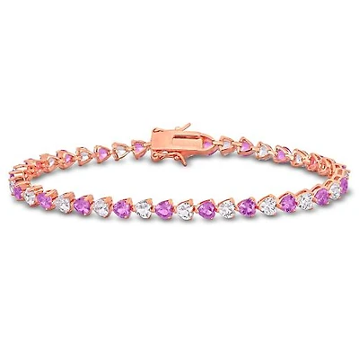 Julianna B 18K Rose Plated Sterling Silver CR Pink CR White Sapphire Brac 7.5