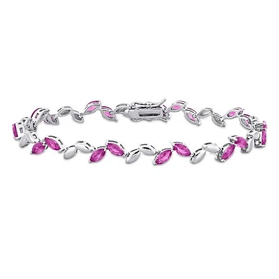 Julianna B Sterling Silver Created Pink Sapphire Bracelet 7.75