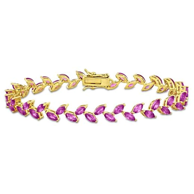 Julianna B Yellow Plated Sterling Silver Created Pink Sapphire Bracelet 7.25