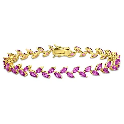 Julianna B Yellow Plated Sterling Silver Created Pink Sapphire Bracelet 7.25