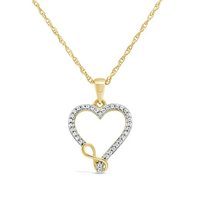 Loving Hearts 10K Yellow Gold 0.10CTW Diamond Heart Infinity Pendant