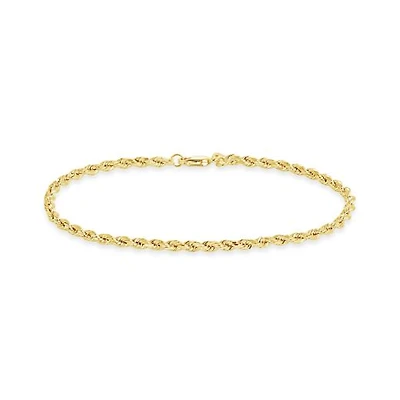 10K Yellow & White Gold 7.5" Diamond Cut Rope Chain Bracelet