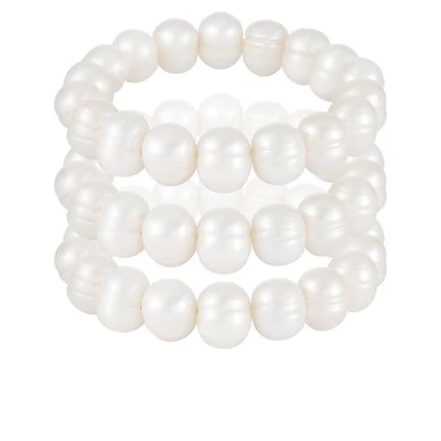 9-10mm White Freshwater Pearl Set Of Three Elastic Bracelets