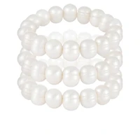 9-10mm White Freshwater Pearl Set Of Three Elastic Bracelets