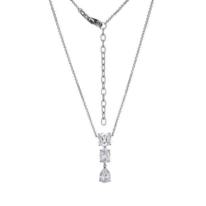 Sterling Silver Cubic Zirconia Drop Necklace 16" + 2" Extender