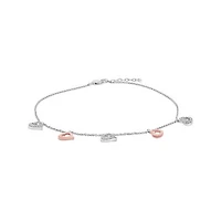 Sterling Silver and 10K Rose Gold Diamond Heart Ankle Bracelet