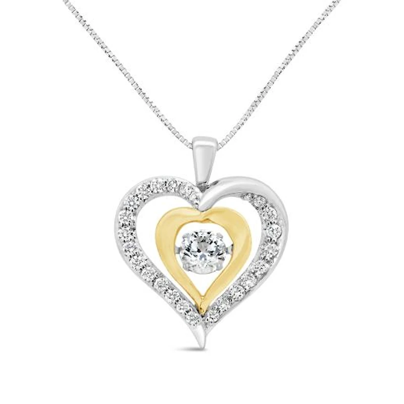 10K White & Yellow Gold Lab Grown 0.77CTW Dancing Diamond Heart Pendant