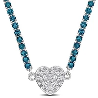 Julianna B Sterling Silver Blue Topaz and Created Sapphire Heart 17" Necklace