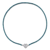 Julianna B Sterling Silver Blue Topaz and Created Sapphire Heart 17" Necklace