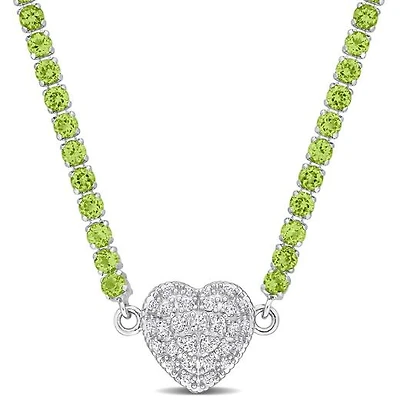 Julianna B Sterling Silver Peridot & Created White Sapphire Heart 17" Necklace
