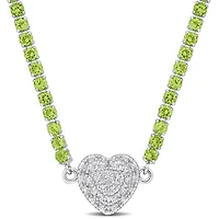 Julianna B Sterling Silver Peridot & Created White Sapphire Heart 17" Necklace