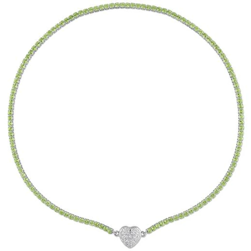 Julianna B Sterling Silver Peridot & Created White Sapphire Heart 17" Necklace