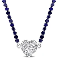 Julianna B Sterling Silver Created Blue Created Sapphire Heart 17" Necklace