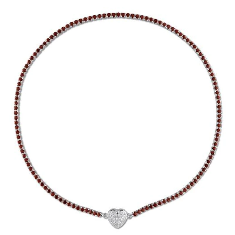 Julianna B Sterling Silver Garnet and Created White Sapphire Heart 17" Necklace