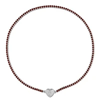 Julianna B Sterling Silver Garnet and Created White Sapphire Heart 17" Necklace