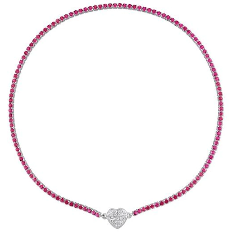 Julianna B Sterling Silver Created Ruby Created Sapphire Heart 17" Necklace