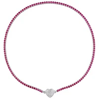 Julianna B Sterling Silver Created Ruby Created Sapphire Heart 17" Necklace