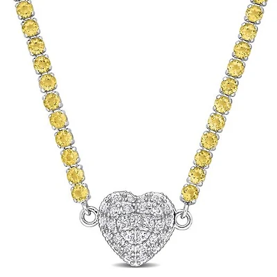 Julianna B Sterling Silver Citrine and Created White Sapphire Heart 17" Necklace