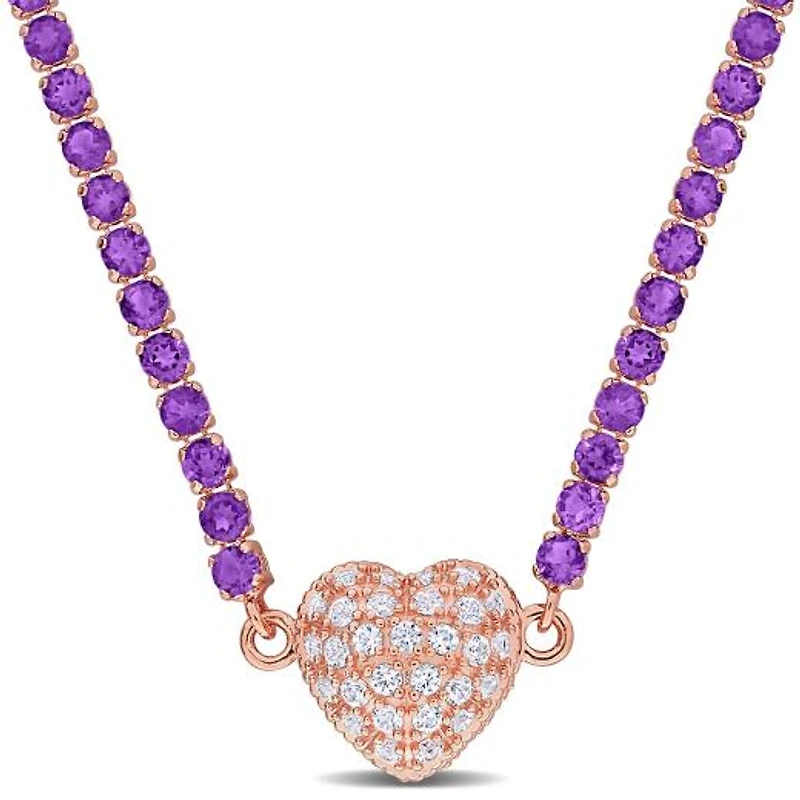 Julianna B Rose Plated Sterling Silver Amethyst and Created Sapphire Necklace