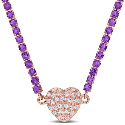 Julianna B Rose Plated Sterling Silver Amethyst and Created Sapphire Necklace