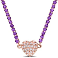 Julianna B Rose Plated Sterling Silver Amethyst and Created Sapphire Necklace