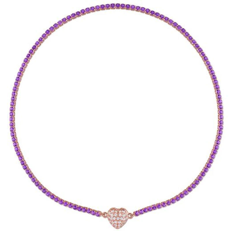 Julianna B Rose Plated Sterling Silver Amethyst and Created Sapphire Necklace