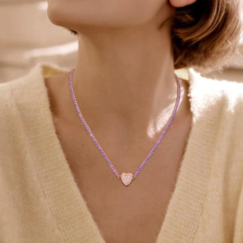 Julianna B Rose Plated Sterling Silver Amethyst and Created Sapphire Necklace