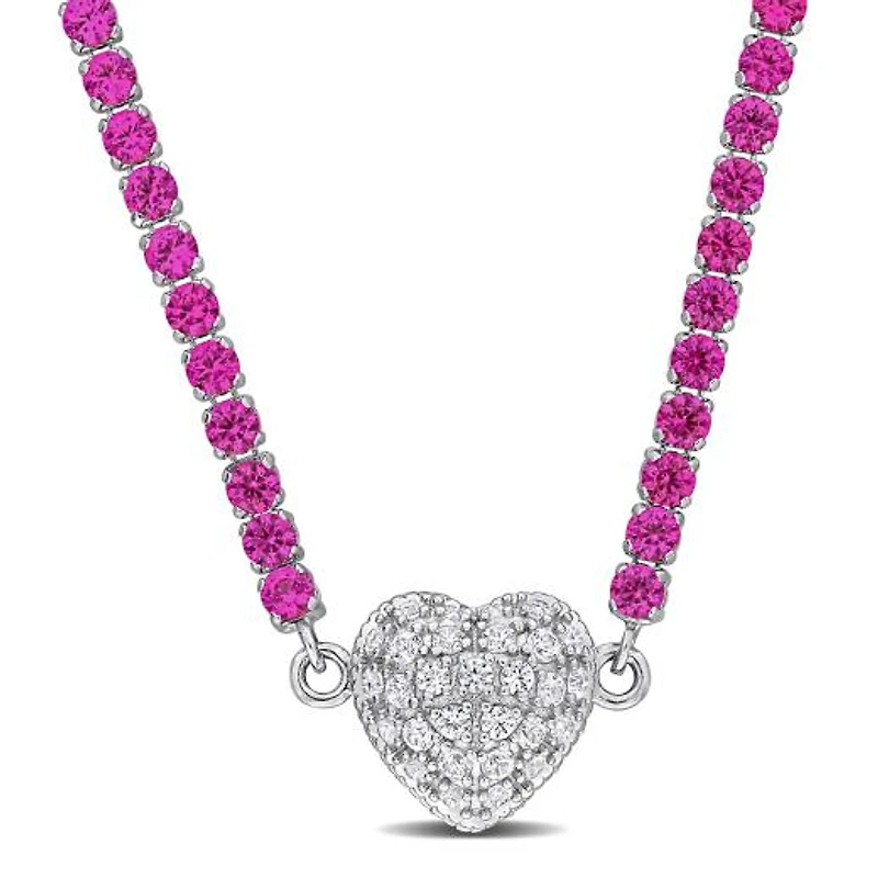 Julianna B Sterling Silver Created Pink and Created White Sapphire 17" Necklace