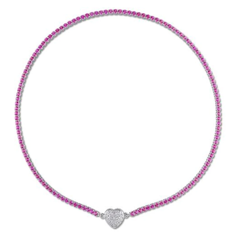 Julianna B Sterling Silver Created Pink and Created White Sapphire 17" Necklace