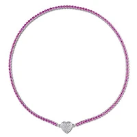 Julianna B Sterling Silver Created Pink and Created White Sapphire 17" Necklace
