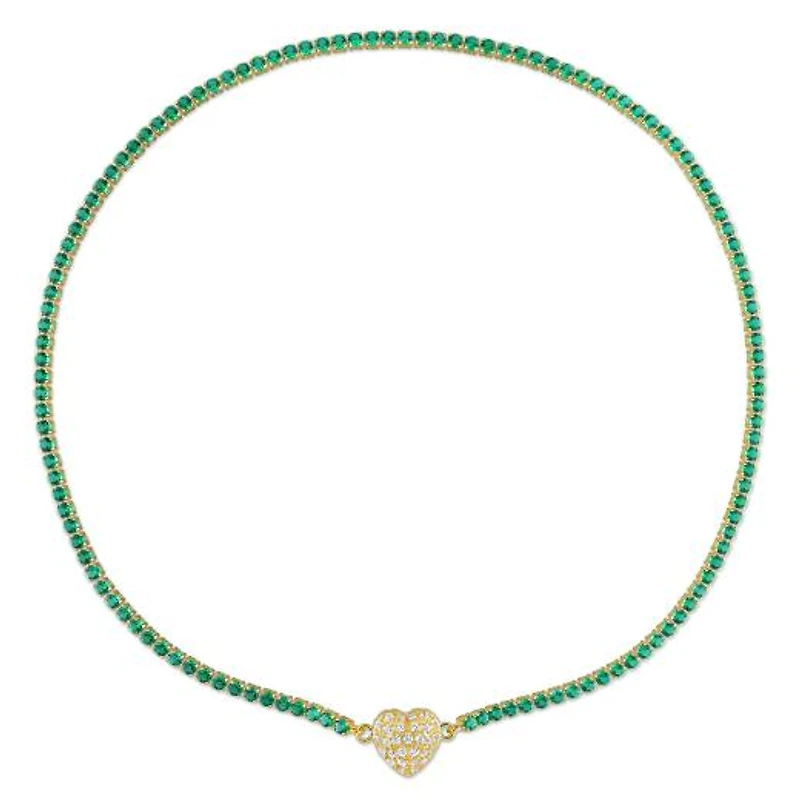 Julianna B Yellow Plated Sterling Silver Created Emerald-Sapphire 17" Necklace