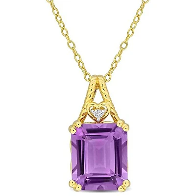 Julianna B Yellow Plated Sterling Silver Amethyst and White Topaz Pendant