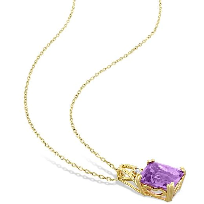 Julianna B Yellow Plated Sterling Silver Amethyst and White Topaz Pendant