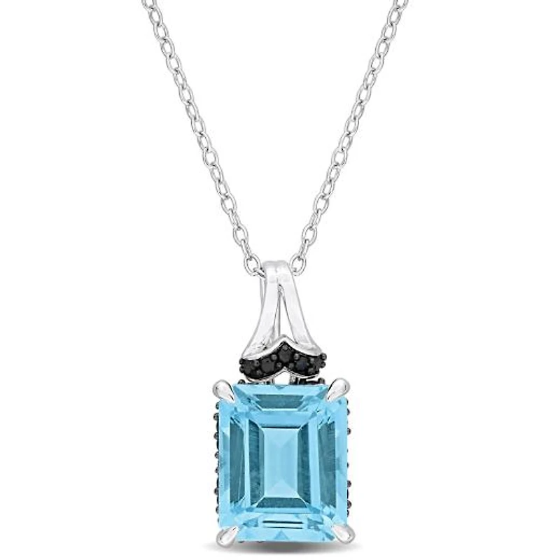 Julianna B Sterling Silver Sky Blue Topaz and Black Sapphire Pendant