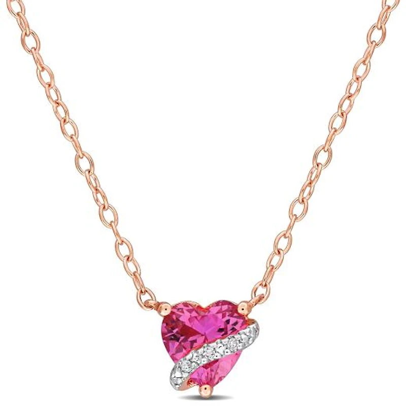 Julianna B Pink Plated Sterling Silver Created Pink Sapphire and Diamond Pendant