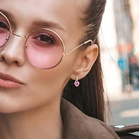 Julianna B Sterling Silver Created Pink Created White Sapphire Heart Earrings