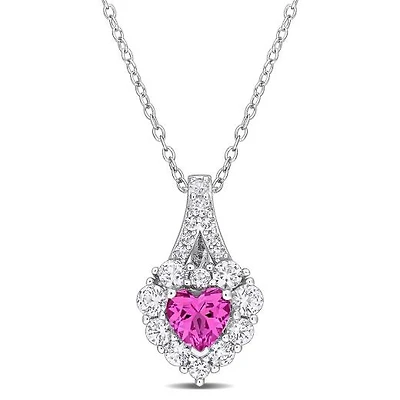 Julianna B Sterling Silver Created Pink and Created White Sapphire Heart Pendant