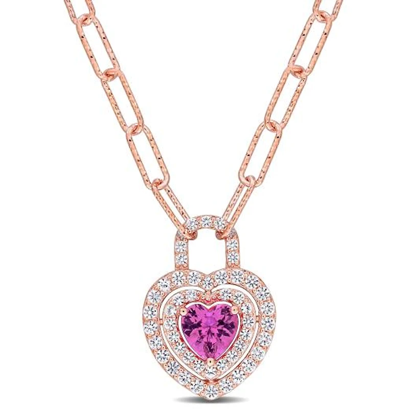 Julianna B Rose Plated Sterling Silver Created Pink & White Sapphire Pendant
