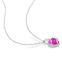Julianna B Sterling Silver Created Pink Sapphire and Diamond Pendant