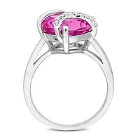 Julianna B Sterling Silver Created Pink Sapphire and Diamond Ring