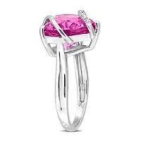 Julianna B Sterling Silver Created Pink Sapphire and Diamond Ring
