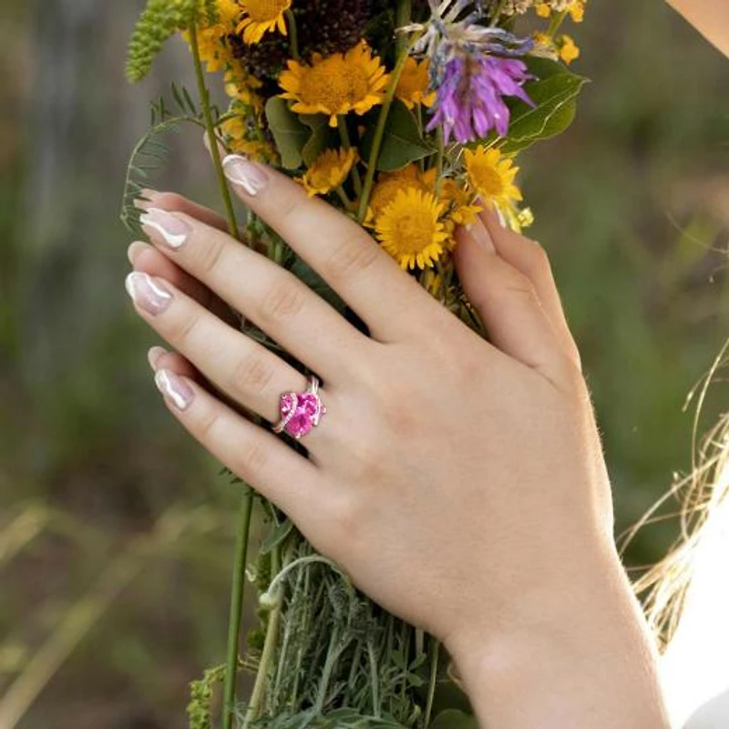 Julianna B Sterling Silver Created Pink Sapphire and Diamond Ring